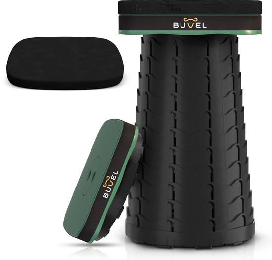 Buvel® Opvouwbare kruk - Kruk - Campingstoel - Inklapbaar - Telescopisch - Visstoel - Voetenbankje - Groen - Vierkant - Met kussen van Merkloos