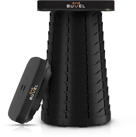 Buvel® Opvouwbare kruk - Kruk - Inklapbaar - Telescopisch - Verstelbaar - Visstoel - Voetenbankje - Zwart - Vierkant van Merkloos