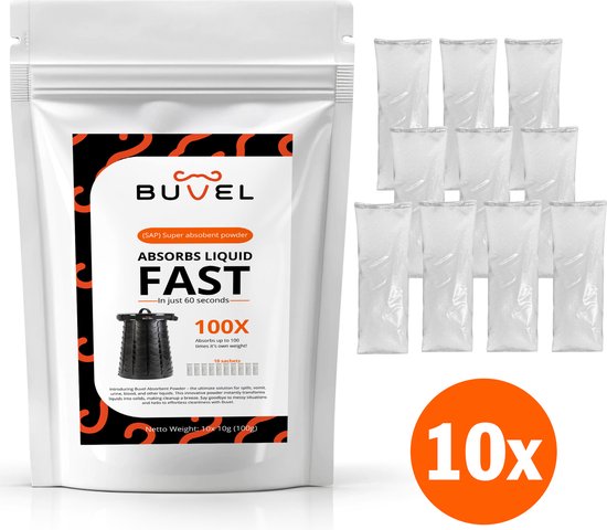 Buvel® Vochtabsorptie Zakjes voor Campingtoilet – Droogtoilet - 10 Stuks van 10g - Absorbeert tot 1 Liter van Buvel®