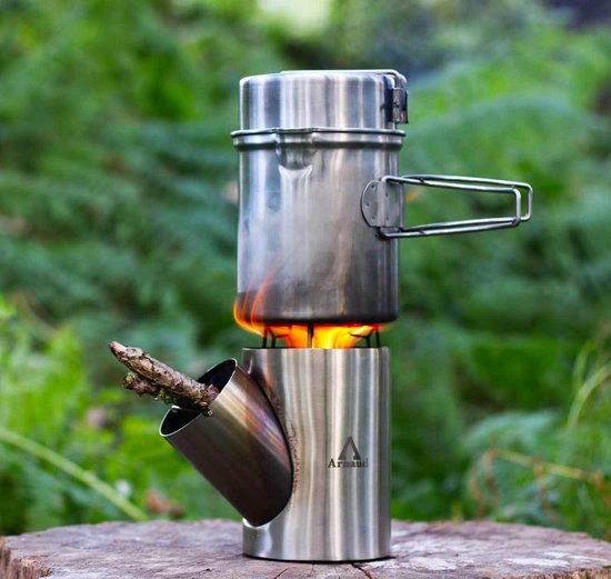 By Arnaud - Kombuis - Rocket stove & Kookset - hout vuur - kampeer kookset - bushcraft stove van By Arnaud