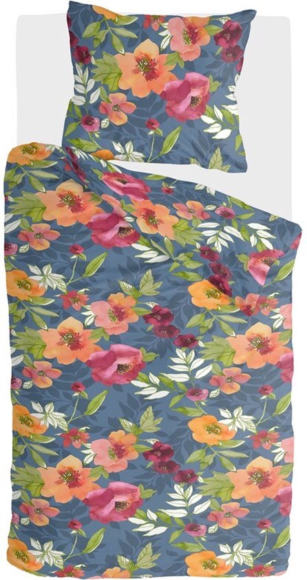 Byrklund Dekbedovertrek Flowering Peonies - 140x220 - 100% Katoen - Blauw van Byrklund
