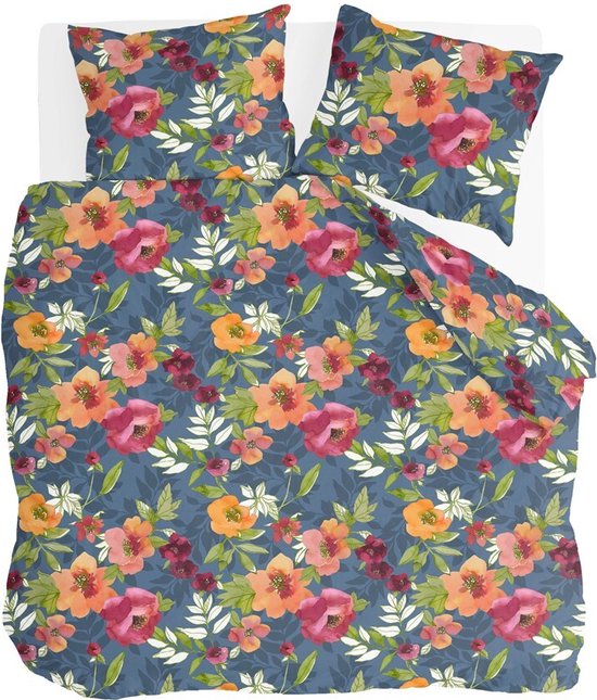 Byrklund Dekbedovertrek Flowering Peonies - 240x220 - 100% Katoen - Blauw van Merkloos