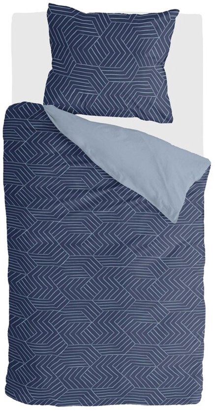 Byrklund Dekbedovertrek Lined Grid - 140x220 - 100% Polyester - Donker Blauw van Byrklund