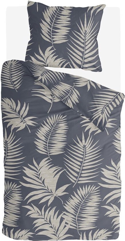 Byrklund Dekbedovertrek Pretty Palm - 140x220 - 100% Katoen - Grijs / Blauw van Byrklund