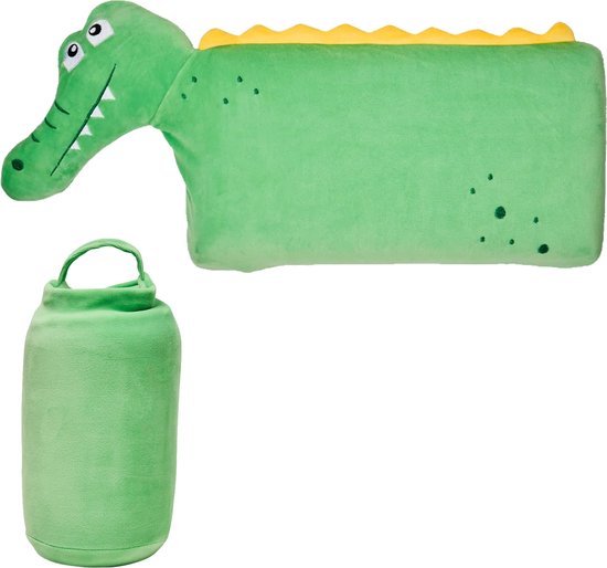 CabinMax Nekkussen - Reiskussen Kinderen - Memory Foam Nek Kussen - Inclusief Opbergtas - Krokodil - Groen van Cabinmax