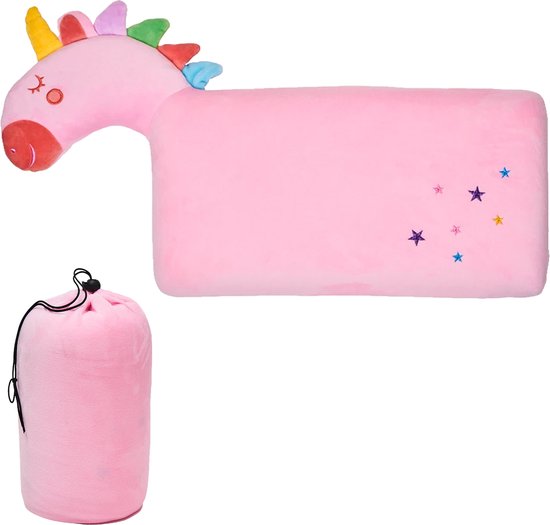 CabinMax Nekkussen - Reiskussen Kinderen - Memory Foam Nek Kussen - Inclusief Opbergtas - Unicorn - Roze van Cabinmax