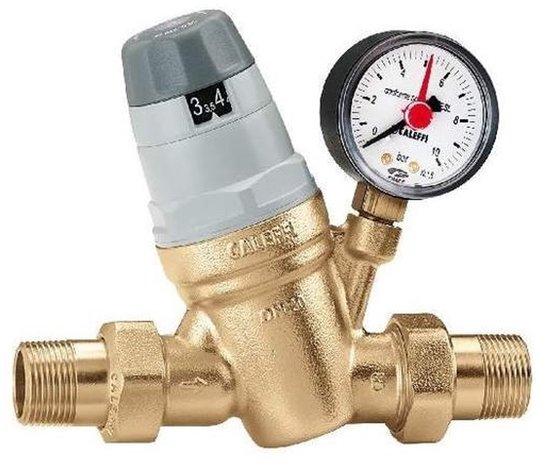Caleffi 5350 water drukregelaar 1" met uitneembaar monoblokpatroon en manometer 535061 van Caleffi