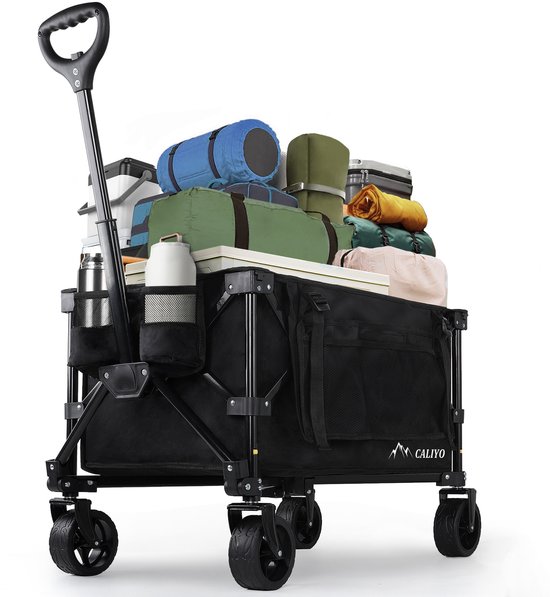 CALIYO Bolderkar Opvouwbaar - 100 Liter - 80 KG Draagkracht - Draaibare wielen mét rem - Verstelbare hendel - Inklapbare Bolderwagen - Compact - Zwart van CALIYO
