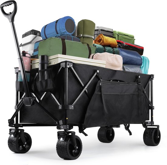 CALIYO Bolderkar Opvouwbaar - 250 Liter - 150 KG Draagkracht - Draaibare wielen mét rem - Verstelbare hendel - Inklapbare Bolderwagen - Compact - Zwart van CALIYO