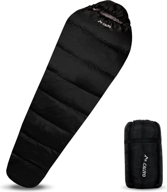 CALIYO Mummieslaapzak - 230 cm Winterslaapzak , -10°C tot 10°, voor Kamperen, Wandelen en Bergbeklimmen, incl. tas - Rits links van CALIYO