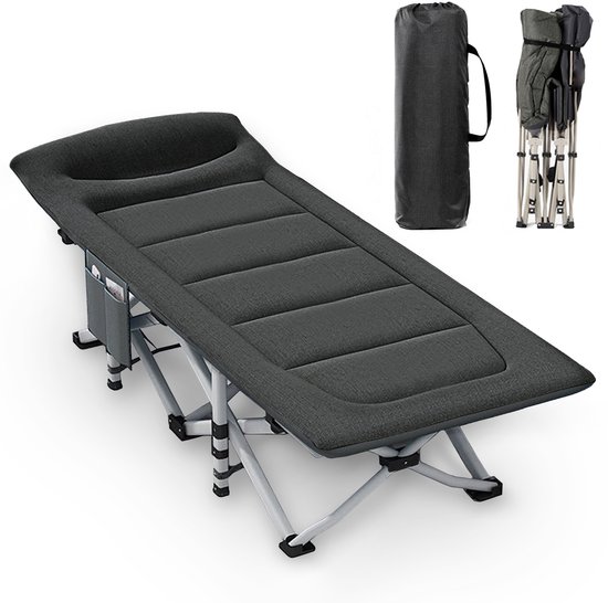 CALIYO Veldbed - Campingbed – Opvouwbaar Logeerbed met Kussen – 200x80 cm – Draagvermogen 200 kg – Comfortabel & Stevig Veldbed-zwart