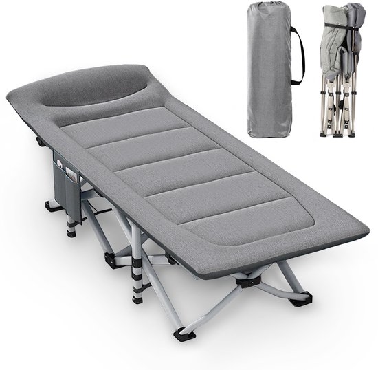 CALIYO Veldbed - Campingbed – Opvouwbaar Logeerbed met Kussen – 200x80 cm – Draagvermogen 200 kg – Comfortabel & Stevig Veldbed van Merkloos