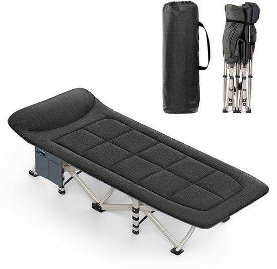 CALIYO - Veldbed - Kampeerbed - Campingbed met Kussen - Inklapbaar Logeerbed / Stretcher - Sterk Frame - 1 Persoon - 68x190cm - Zwart van Merkloos