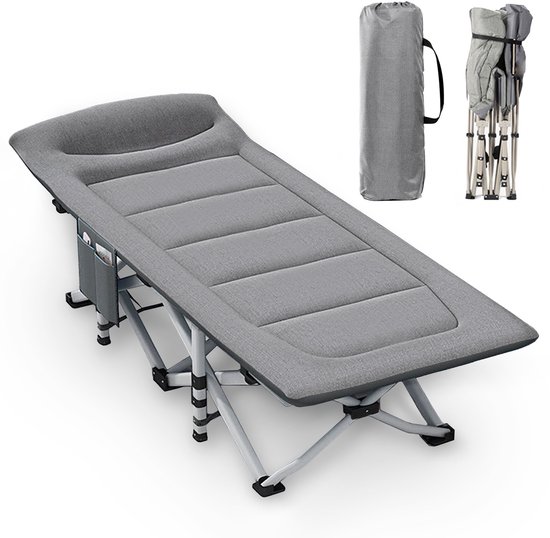 CALIYO Veldbed voor Vissen - Campingbed – Opvouwbaar Logeerbed met Kussen – 200x80 cm - tot 200 kg – Bedchair voor Karpervissen, Kamperen & Logeren