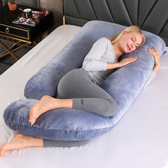CALIYO Zwangerschapskussen XXL U-Vorm - Zijslaapkussen - Lichaamskussen - Voedingskussen - Body Pillow - 140x70cm - Afneembare Jersey Katoenen Hoes, Lichtgrijs van CALIYO