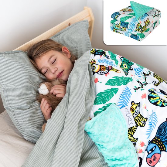 Calmzy Happy Jungle Verzwaringsdeken Hoes Kinderen - Duvet Cover Kids 90x120 cm - Fleece Deken Kinderen en Baby - Kleurrijk met Dieren van Calmzy