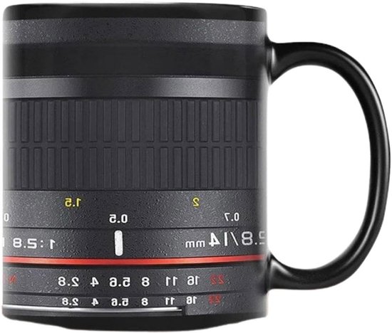 Camera Mok - Koffiebeker Lens - Drinken Genieten - Uniek Lens Design - 350 ml - Zwart