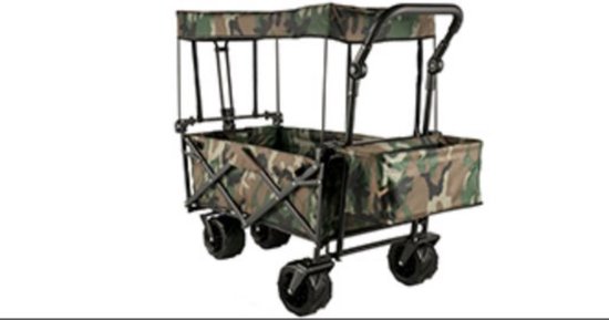 Camo Kleur - Opvouwbare Bolderkar - Duw en Trekstang - Met Dak - Kinderenvervoer - 7 inch Banden van Bolderkar Babboe