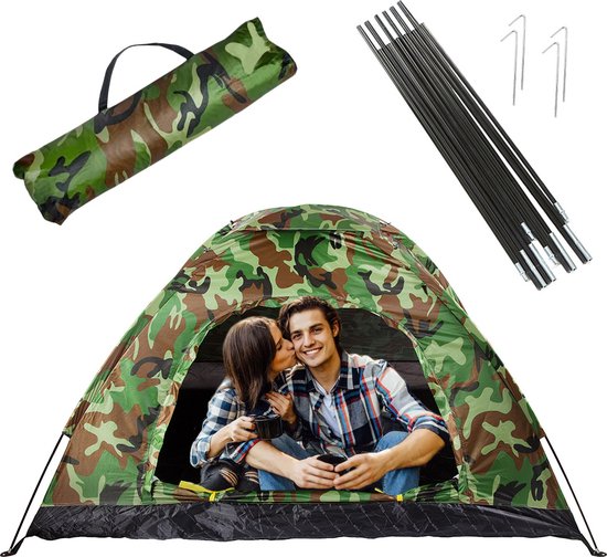 Camouflage Tent 2 Personen met Muggennet - Handige Opbergtas - Ideaal voor Hiking Kamperen Vissen Festival Survival- Visserstent - Camping van Merkloos