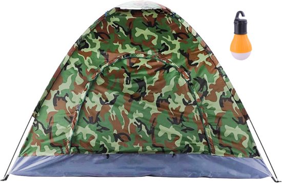 Camouflage Tent 2 Personen met Muggennet Klamboe + Campinglamp - Handige Opbergtas - Ideaal voor Hiking Kamperen Vissen Festival Survival- Visserstent - Camping - Speeltent