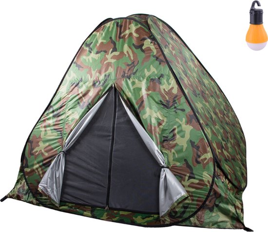 Camouflage Tent voor 2 personen met Muggennet + Campinglamp - Pop-up Tent - Handige Opberg Rugzak - Ideaal voor Hiking Kamperen Vissen Festival Survival- Visserstent - Camping - Speeltent