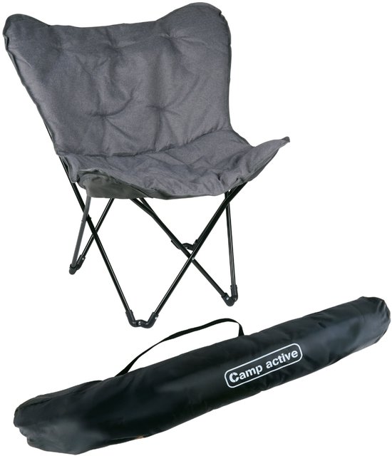Camp active Vlinderstoel Opvouwbaar - Butterfly Chair Inclusief Draagtas - Campingstoel met Comfortabele Zitting - Lichtgewicht Klapstoel - 70 x 60 x 90 cm - Grijs
