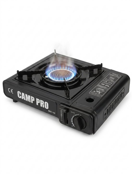 CAMP PRO BDZ-155 Camping Kooktoestel - Draagbaar Gasfornuis 1-Pits - Keramische Brander - Inclusief Koffer - Zwart