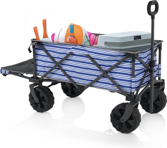Campart Bolderkar HC-0422 - Bolderwagen extra stevig met laadklep - Geschikt voor het strand - Opvouwbaar en met Achterklep - Beach trolley met harmonicaframe - Inclusief gratis opbergtas - Blauw van Campart