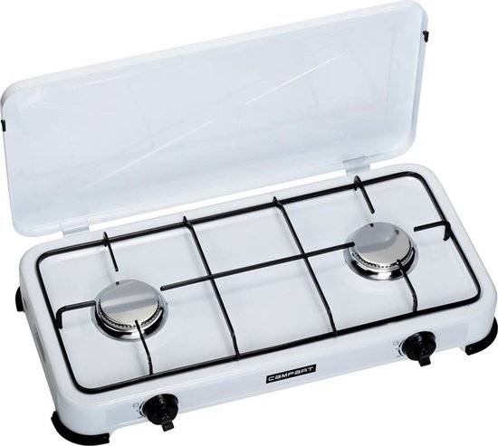 Campart Camping Kookstel KO-6382 - Campingkooktoestellen 2 pitten - Gas kooktoestel met RVS brander - Wit van Campart