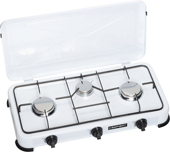 Campart Camping Kookstel KO-6383 - Campingkooktoestellen 3 pitten – Gas kooktoestel met RVS brander - Wit van Merkloos