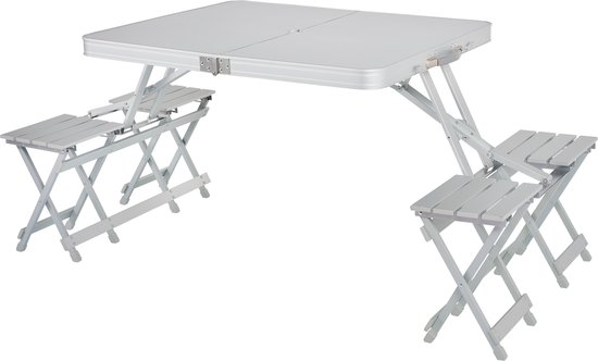 Campart Campingtafel TA-0875 - Picknicktafelset 4 personen - Picknick tafel inklapbaar en gemakkelijk mee te nemen - Weerbestendig - Wit van Campart