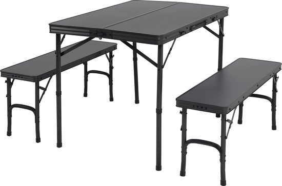 Campart Picknicktafel TA-0870 - Campingtafel 4 personen - Picknick tafel set - Twee losse banken - Opvouwbaar en gemakkelijk mee te nemen - Zwart van Campart