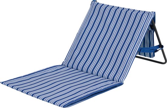 Campart Strandstoel en Strandligbed BE-0421 - Stretcher en Stoel Inklapbaar - Strandmat met verstelbare rugleuning - Met afneembaar hoofdkussen - Blauw Wit van Merkloos