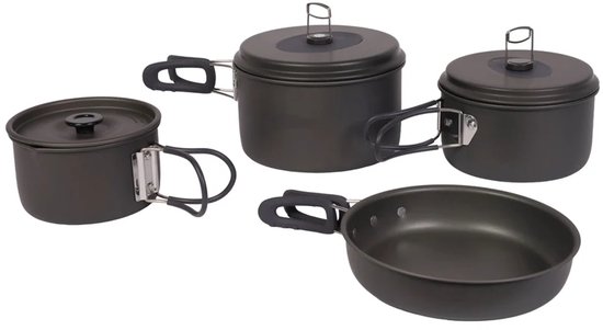 Campguru Pannenset Geanodiseerd XL - 4-delig - Kookset - Lichtgewicht - Compact - Stapelbaar - Ruime Koekenpan