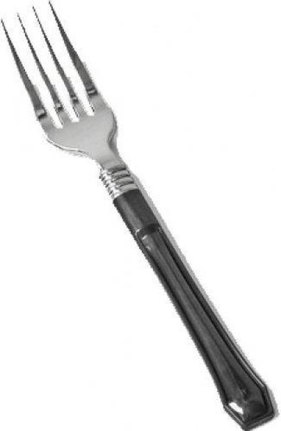 camping : 12 x  ZILVER LOOK KUNSTSTOF BESTEK MET ZWARTE HANDVORKEN van Camp