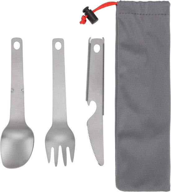 Camping Bestekset - Ti-legering Bestek - Buiten Eten - 3-in-1 Gereedschap - Kleine set van 3 stuks - Zilver