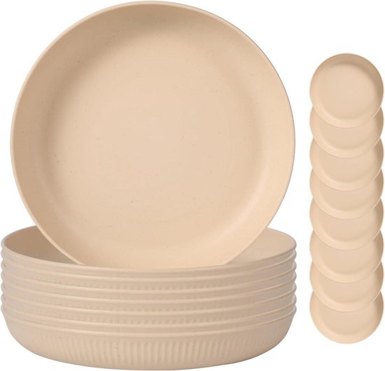 Camping Borden Set - Onbreekbare Picknick Borden - 8 Stuks Diepe Servies - Magnetron en Vaatwasser Bestendig - Voor Outdoor Reizen en Feesten - Lichtbeige