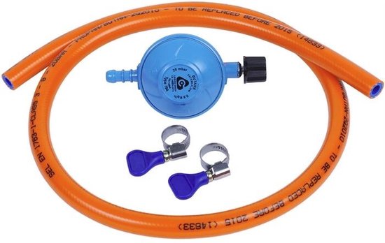 Camping Butane Gasslang installatie set - drukregelaar 30mbar van Qlima