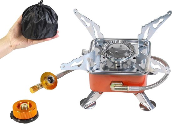 Camping camping gas kookstel gasfornuis met piëzo-ontsteking voor schroefpatroon gasbrander winddicht met adapter opvouwbaar-outdoor-trekking-hiking-picknick van AYAMAYA