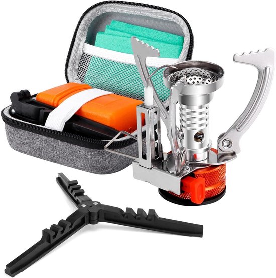 Camping camping gas kookstel - ultralichte 3000W backpacken kachel - opvouwbaar standaard - mini gastank statief - kamperen wandelen trekking van Merkloos
