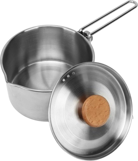 Camping Cook Pot 1L 304 Stainless Steel - Portable Kettle with Lid and Foldable Handle for Picnic .