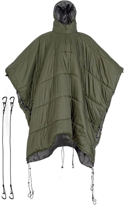 Camping Dekbed Poncho - Draagbare Slaapzak - Buitenactiviteiten - Winddichte Winterponcho - 140 x 113 cm - Groen