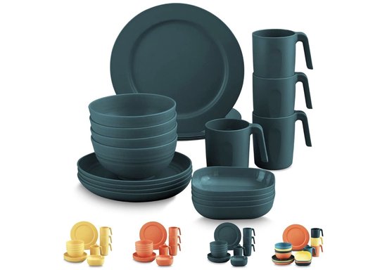 camping diner set van 20-stuks, onbreekbaar servies picknick diner set, Onbreekbaar en Herbruikbaar Lichtgewicht Platen Mokken Bowls Geschillen Gemakkelijk te dragen en schoon Magnetron Veilige BPA Gratis Service Voor 4 Vaatwasser Veilig (Donkergroen van Camp