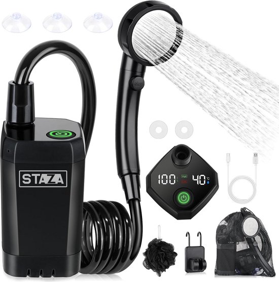 Camping Douche - Oplaadbare Accu - Elektrische Outdoor Douchepomp - Buiten Douche - LED Display - Staza van Merkloos