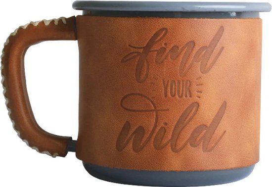 Camping Emaille Mok Grijs - Met Leren Bekleding van Camp