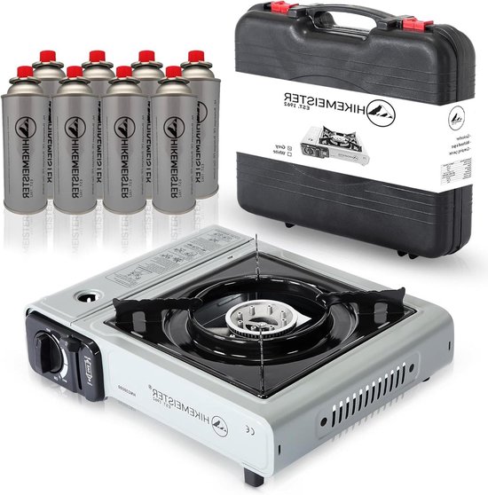 Camping Gas Stove - Outdoor Grill Plate - Outdoor Cooking - Integrated Piezo Ignition - 2200 Watts - Grey