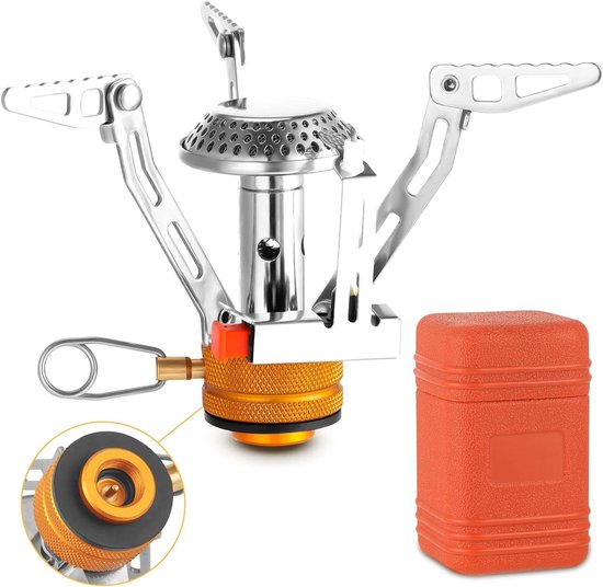 Camping Gas Stove Small Compact 3000W with Piezo Ignition Foldable Ultra Light Pocket Rocket Screw Cartridge. van Camping