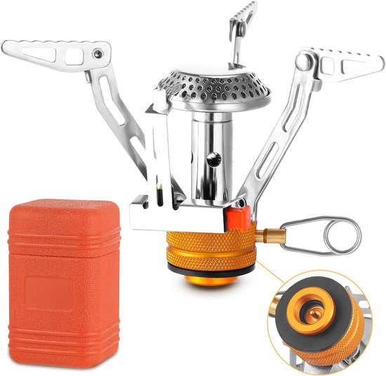 Camping Gas Stove Small Compact 3000W with Piezo Ignition Foldable Ultra Light Pocket Rocket Screw Cartridge.