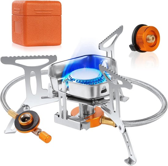 Camping Gasbrander Winddicht - Opvouwbare Campingkookbrander - 3500W - Piezo Ontsteking - Inclusief Opbergdoos & 2 Gasadapters