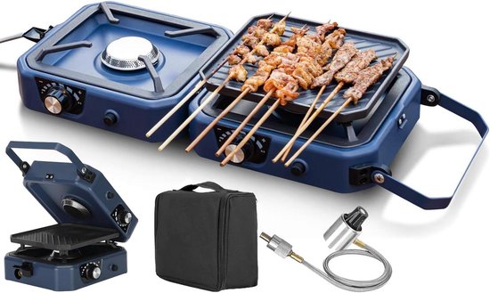 Camping Gasfornuis - Draagbaar Kooktoestel - Buiten Koken - Opvouwbaar met Bakplaat - 16000 BTU - Zilver van Camping